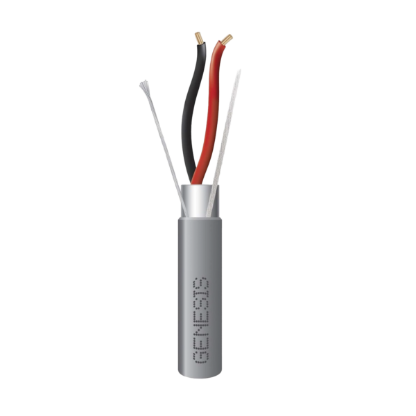 Bobina de 305 Metros de Cable / 2 x 16 AWG / Blindado / Tipo CMR-CL3R-FPLR-FT4 / Color Gris / Aplicaciones de alarmas de intrusión/Control de Acceso/ Automatización / Interfonos y Tv Porteros.