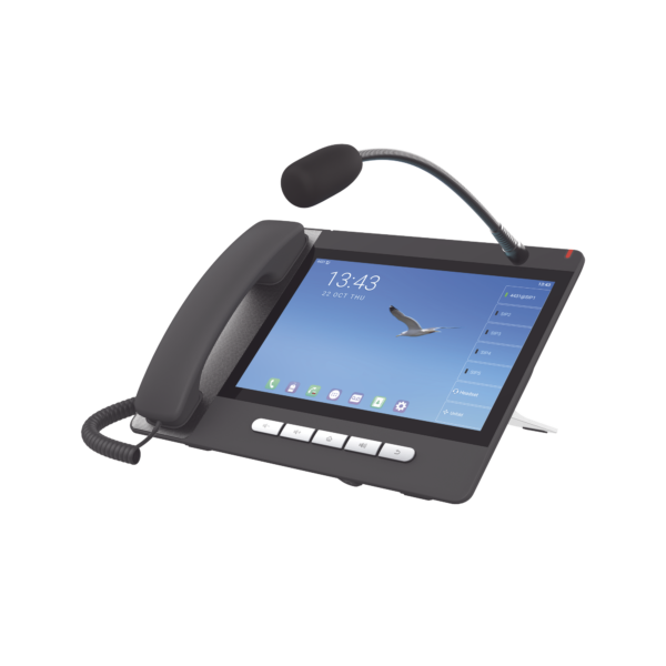 Teléfono IP  Android 9.0 Empresarial para 20 líneas SIP, pantalla táctil, Wi-Fi y Bluetooth, PoE, hasta 112 botones DSS, puertos Gigabit, soporta recepción de video.