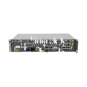 OLT Carrier Class Modular GPON, 2 Ranuras, Incluye 2 Tarjetas de Servicio de 16 puertos GPON, (32 Modulos GPON C+ Incluidos) 1 Fuente de CA, 2 UR