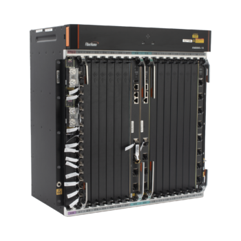 OLT Carrier Class Modular GPON, 14 Ranuras de Servicio, Incluye 1 Tarjeta de Servicio, Doble fuente -48Vcc, 11 UR, Gestión por UNM2000, CLI