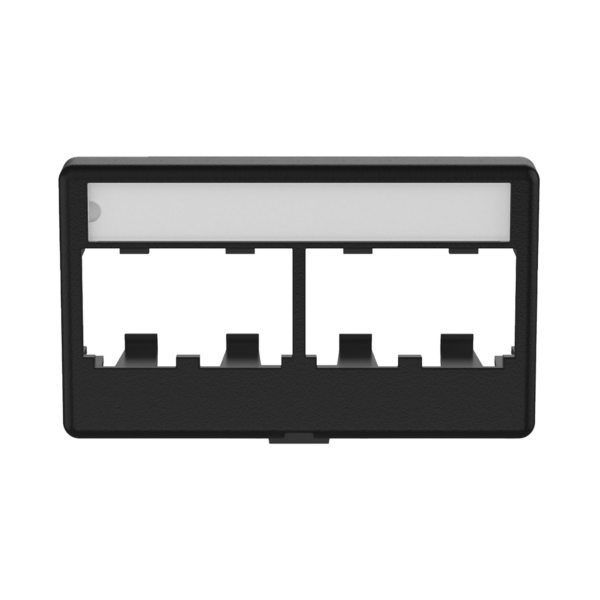 Placa de Mobiliario Modular Estándar, Salidas Para 4 Puertos Mini-Com, Con Espacio Para Etiquetas, Color Negro