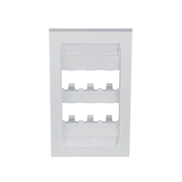 Placa de Pared Vertical Ejecutiva, Salida Para 6 Puertos Mini-Com, Con Espacios Para Etiquetas, Color Blanco