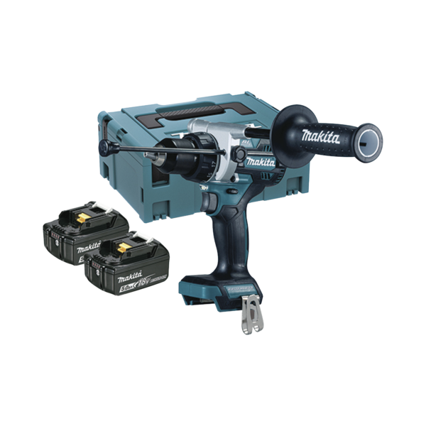 Taladro combinado BL 18 V LXT 5.0 Ah 130 Nm. Incluye 2 baterías 5.0 Ah, cargador rápido y maletín Makpac.