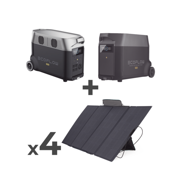 Kit de Estación de Energía Portátil 3600Wh + Batería Externa 3600Wh + 4 Paneles Solares Flexibles 400W (7200Wh, 1600W Totales)
