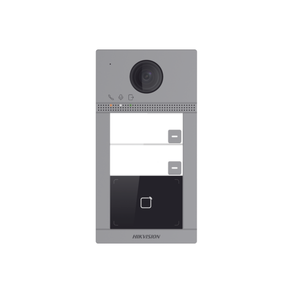Videoportero IP (IP65 + IK08) con Llamada y apertura desde APP Hik-Connect / Soporta 2 Departamentos / PoE Estandar  / Interfaz WEB para configuración / 2 puertas