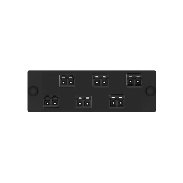 Placa Acopladora de Fibra Optica FAP, Con 6 Conectores LC Duplex (12 Fibras), Para Fibra Multimodo OM3/OM4, Color Negro