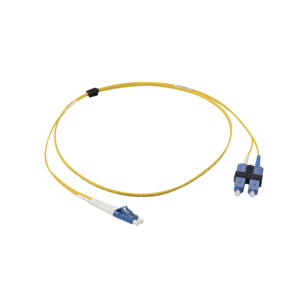 Jumper de Fibra Óptica Monomodo (OS2), XGLO, Riser, LC/UPC-SC/UPC Duplex, OFNR, Color Amarillo, 1 Metro