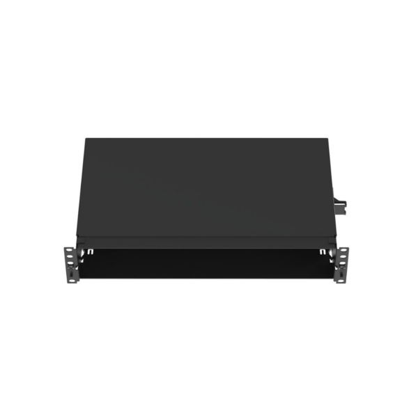 Panel de Distribución de Fibra Óptica, Acepta 8 Casetes QuickNet o Placas FAP/FMP con Panel CFAPPBL2 (No Incluido), Bandeja Fija, Hasta 192 Fibras, Color Negro, 2UR