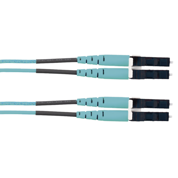 Jumper de Fibra Optica Multimodo 50/125 OM3, LC-LC Duplex, LSZH (Cero Halógenos), Color Aqua, 2 Metros