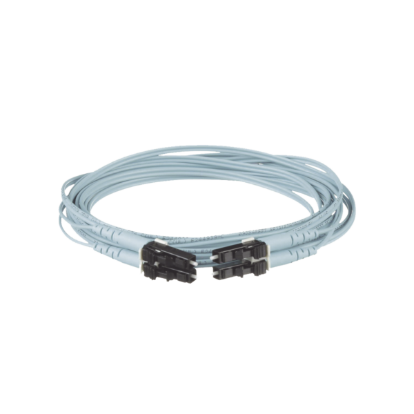 Jumper de Fibra Optica Multimodo 50/125 OM3, LC-LC Duplex, OFNR (Riser), Color Aqua, 7 Metros