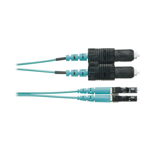 Jumper de Fibra Optica Multimodo 50/125 OM4, LC-SC Duplex, OFNR (Riser), Color Aqua, 1 Metro