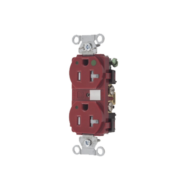 Contacto Duplex  de 20 A 125 V CA/ A prueba de Manipulaciones / Nema 5-20R / Grado Hospitalario / Color Rojo.