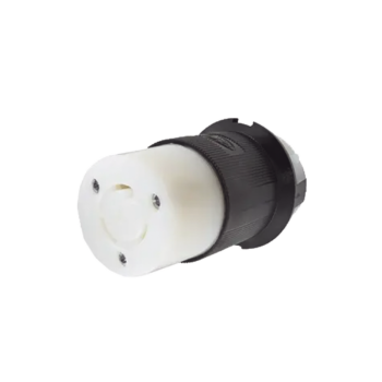 Conector Industrial con Bloqueo de Media Vuelta / 20 A 125 V CA / 2 Polos 3 Hilos / Nema L5-20R / Color Blanco y Negro.
