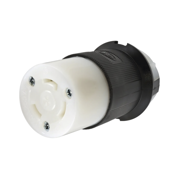 Conector Industrial con Bloqueo de Media Vuelta / 30 A 250 V CA / 2 Polos 3 Hilos / Color Blanco y Negro / Nema L6-30R.