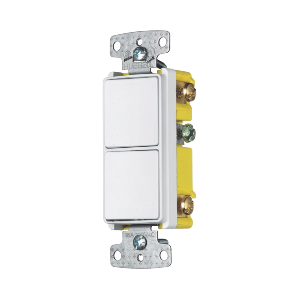 Interruptor Residencial 15 A 120-277 V, 1 Polo 3 Vías, Cableado lateral, Color Blanco.