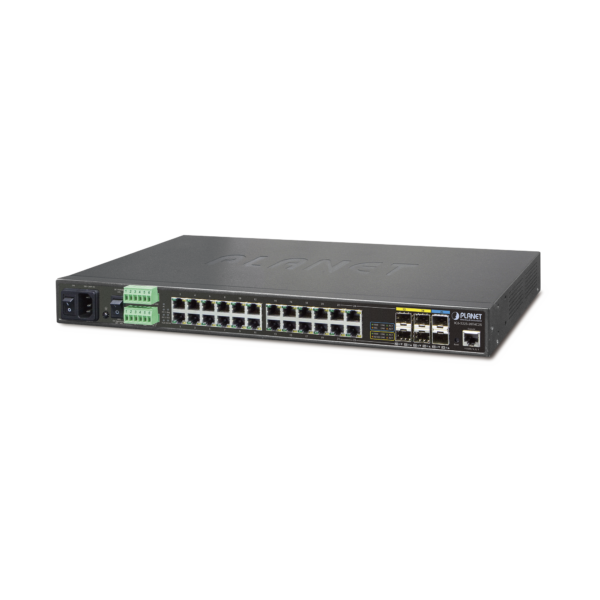 Switch Industrial Administrable Capa 2,  24 Puertos Gigabit, 4 Puertos Combo Gigabit SFP, 2 SFP+ 10G, Soporta Temperaturas de -40 a 75ºC