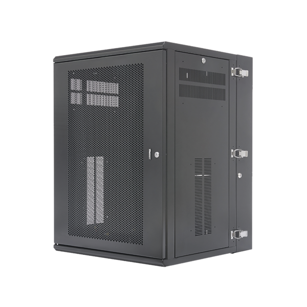 Gabinete PanZone de Montaje en Pared, de 19in, Puerta Ventilada, 18 UR, 635mm de Profundidad, Color Negro