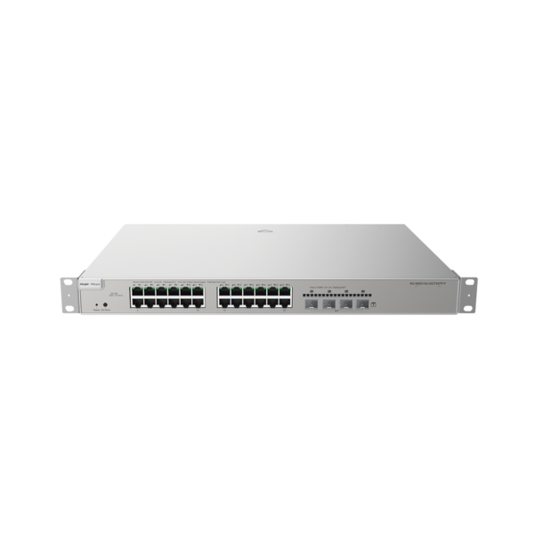 Switch Administrable Capa 3 con 24 puertos Gigabit PoE 802.3af/at + 4 SFP+ para fibra 10Gb, gestión gratuita desde la nube, 370w