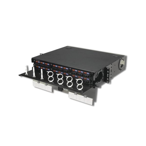 Panel de Conexión de Fibra Óptica (RIC3) Para Rack de 19in, Acepta 6 Placas Quick Pack, Hasta 144 Fibras, 2 UR