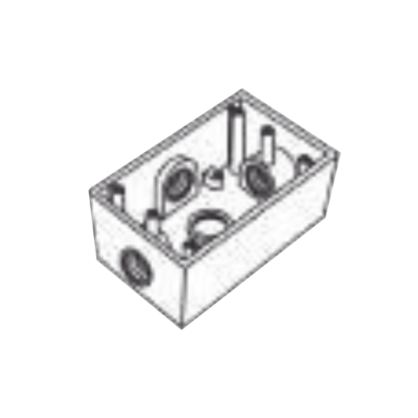 Caja Condulet FS de 1" (25.4 mm) con cuatro bocas a prueba de intemperie.