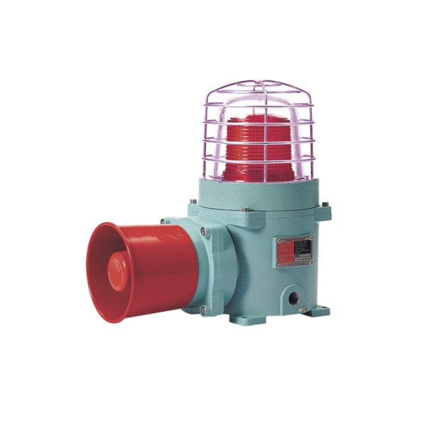 Combinación de baliza LED color Rojo con patrón fijo y flasheante con sirena electrónica, máx. 118 dB para zonas peligrosas a 120 VCA