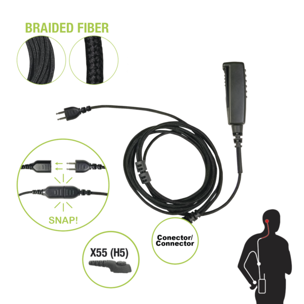 Cable para Micrófono audífono SNAP intercambiable con conector para Radios HYTERA PD-7