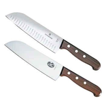 Set de 2 Cuchillos Santoku / Hoja 17 cm / Mango de Madera / Acero Inoxidable / Fabricación Suiza
