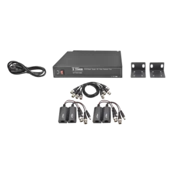 Kit de 4 canales de para transmisión de ALIMENTACION ( de 36 Vcc a 12Vcc ) y VIDEO (HD-TVI) a distancias de hasta 250 mts.