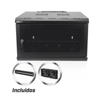 Gabinete Rack de Pared / 19 Pulgadas / 6U / 600 x 550 x 368 mm (23.6 x 21.7 x 14.5 in) / Carga Estática 60 kg / IP20 / Ventiladores AC / Panel Cepillo para Cables
