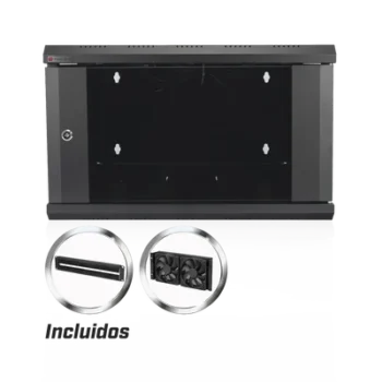 Gabinete de Pared 19 in / 6U / Profundidad 455 mm (17.9 in) / Cristal Templado / Carga 60 kg / 2 Ventiladores / Panel Cepillo