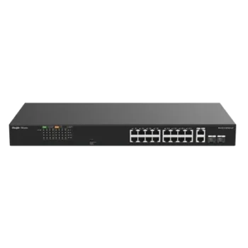 Switch PoE+ No Administrable / 16 Puertos 10/100 PoE+ / 2 Uplinks Gigabit / 2 SFP Combo / 120W PoE / 7.2 Gbps / Sin Ventilador