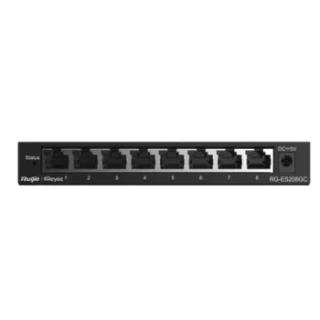 Switch Administrable Gigabit / 8 Puertos 10/100/1000BASE-T / Capa 2 / Switching 16 Gbps / Forwarding 11.9 Mpps / Modo CCTV 250 m (820 ft) / Fanless