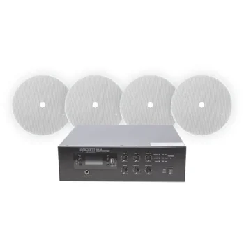 Kit de Voceo 70/100V / Amplificador 120W RMS / 4 Altavoces de 6" / Bluetooth y MP3 / Montaje en Techo