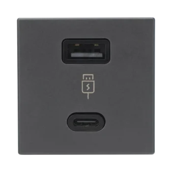 Módulo Doble USB Tipo A+C / Carga Rápida 30W / Color Negro / 45x45 mm / Compatible Torres y Cajas K45