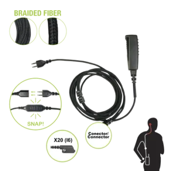 Cable para Micrófono Audífono / Conector P-Snap 2 Hilos / Fibra Trenzada / Compatible Icom IC-F3216/4261/52D/62D/3400/4400