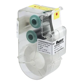 Casete de Etiquetas de Poliéster de Cinta Continua, Color Negro sobre Transparente, Uso Interior/Exterior Resistente a Rayos UV, 12.7 mm de Ancho x 7.6 metros de Largo
