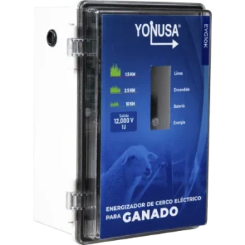 Energizador Ganadero / 10,000 Volts / 0.2 a 5.0 Joules Ajustable / 25 km Lineales / Alimentacion 90-260 Vca y 12 Vcd / Panel Solar / NEMA 2