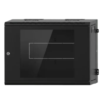 Gabinete Rack / 9U / Montaje en Pared / Puerta de Cristal Templado / Carga 80 kg / Abatible 120° / Ventilación 120 mm / Acero Calibres 18-22