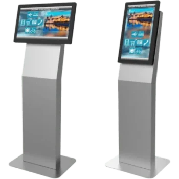 Kiosco para Pantalla Indoor / Orientación Dual / 15" a 32" / VESA 100x100 a 200x200 / Base Rectangular / Gestión de Cables