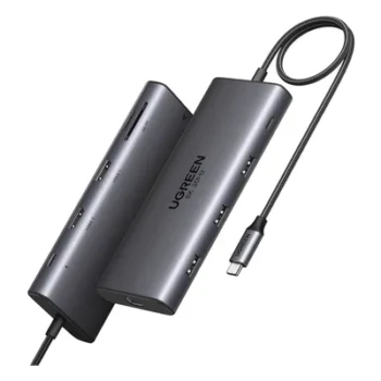 Docking Station USB-C 10 en 1 / Dual HDMI 4K 60Hz y 8K 30Hz / Carga PD 100W / Ethernet Gigabit / USB 3.0 / Lector SD-TF