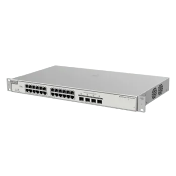 Switch Administrable PoE+ / 24 Puertos Gigabit / 4 SFP+ 10 Gb / Capacidad 128 Gbps / 370 W PoE / Gestión Cloud