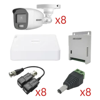 Kit TurboHD con Audio / DVR 8 Canales 1080p Lite / 8 Cámaras Bala 2.8 mm 105° / Audio Coaxitron / Luz Blanca 20 m (65.6 ft) / Fuente Regulada