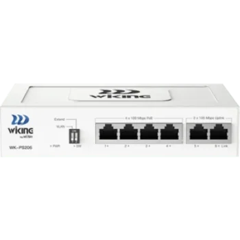 Switch PoE No Administrable / 4 Puertos 10/100 Mbps PoE af/at / 2 Puertos Uplink 10/100 Mbps / Presupuesto PoE 45 W / Alcance Extendido 250 m (820.2 ft)