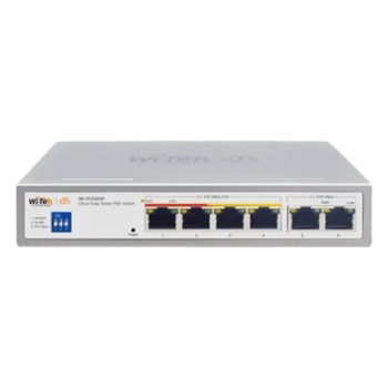Switch PoE / 4 Puertos 10/100 Mbps PoE af/at / 2 Puertos Uplink 10/100 Mbps / Presupuesto 60 W / Alcance PoE 250 m (820.2 ft) / ONVIF