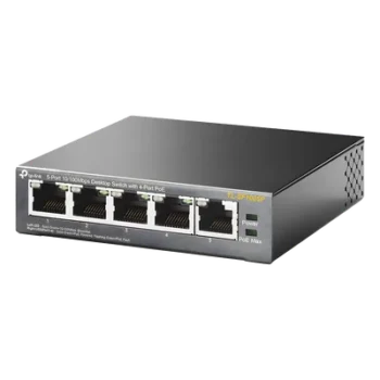 Switch PoE no administrable / 5 puertos Fast Ethernet / 4 puertos PoE 802.3af/at / Presupuesto 67 W / Alcance 250 m (820 pies) / Prioridad de video