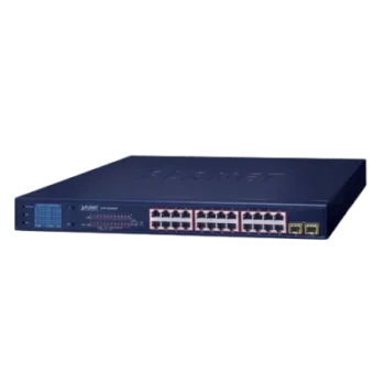Switch PoE / 24 Puertos Gigabit 802.3af/at / 2 SFP 1000SX / LCD Inteligente / Modo Extendido 250 m (820.2 ft) / 300 W PoE / 52 Gbps