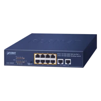 Switch PoE+ / 8 Puertos Gigabit 802.3at / 2 Puertos Uplink / Presupuesto PoE 120 W / Alcance Extendido 250 m (820.2 ft) / Rackeable 1U