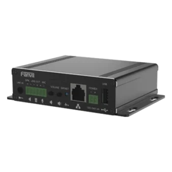 Gateway IP/SIP para Voceo / Amplificador Integrado 30 W / Entrada Audio 3.5 mm / Reproducción MP3 vía USB y TF / PoE 802.3af / 2 Líneas SIP / Códec Opus