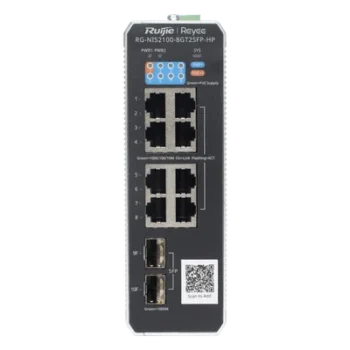 Switch Industrial PoE+ / 8 Puertos Gigabit / 1 PoE++ 60W / 7 PoE+ 30W / 2 SFP Uplink / 300W Total / Capacidad 20 Gbps / Layer 2