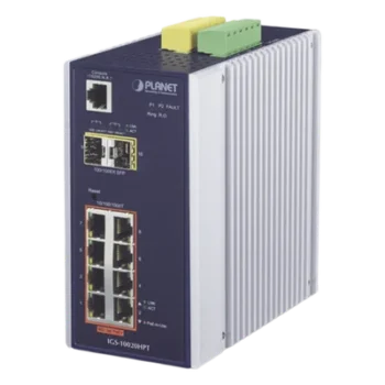 Switch Industrial Administrable Capa 2 / 8 Puertos PoE Gigabit 802.3af/at / 2 Puertos SFP 1/2.5G / Fuente Redundante / 258W PoE Total